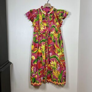 Marie by Victoria Dunn Womens Colorful Midi Dress L Pink Button Front Tropical